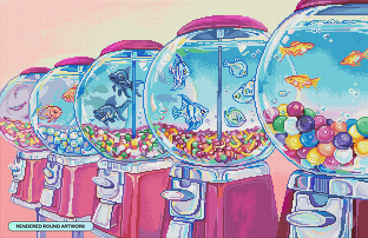 Diamond Painting Candy Fish 34" x 22" (85.9cm x 55.6cm) / Round with 65 Colors including 4 ABs and 2 Fairy Dust Diamonds / 63,024