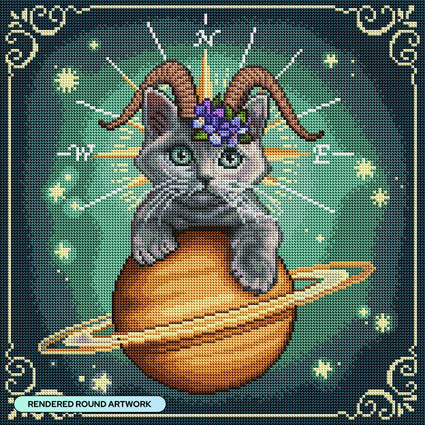Diamond Painting Capricorn Zodiac Kitten 17" x 17" (42.9cm x 42.9cm) / Round with 43 Colors including 1 Frosted Diamond and 4 Fairy Dust Diamonds / 24,336
