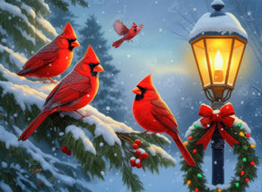 Diamond Painting Cardinals' Quiet Noel 30" x 22" (75.9cm x 55.6cm) / Round with 56 Colors including 1 AB and 3 Fairy Dust Diamonds / 55,752
