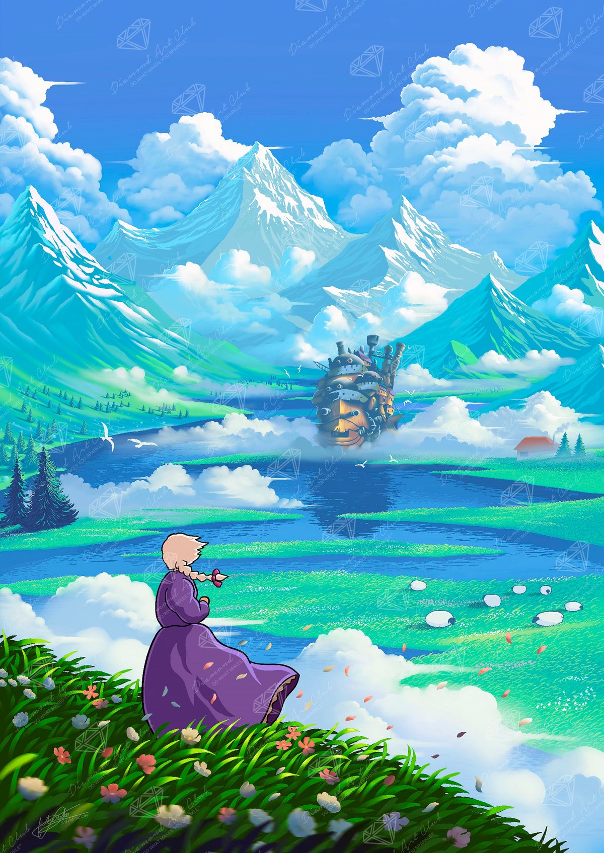 Diamond Painting Castle and Mountains 25.6" x 36.2" (65cm x 91.8cm) / Square with 63 Colors including 1 AB and 5 Fairy Dust Diamonds / 96,309