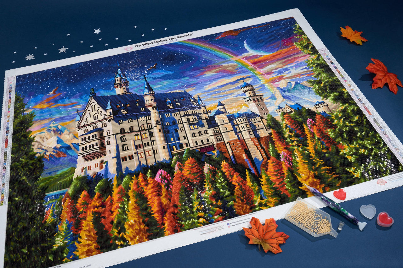 Diamond Painting Castle Neuschwanstein 35.8" x 25.6" (91cm x 65cm) / Square with 71 Colors including 4 ABs and 1 Fairy Dust Diamonds / 95,265