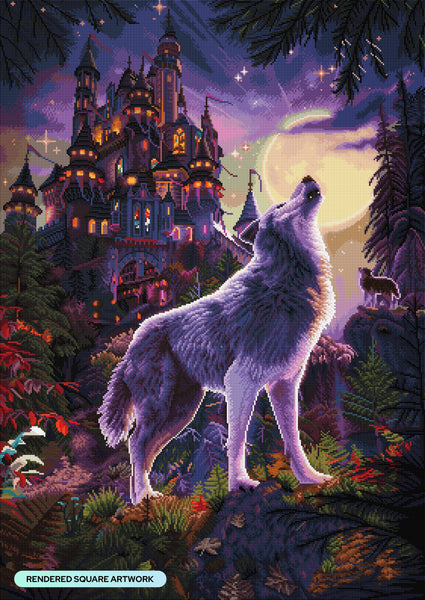 Diamond Painting Castle Wolf 27.6" x 39" (70cm x 99cm) / Square with 61 Colors including 4 ABs and 3 Fairy Dust Diamonds / 111,557