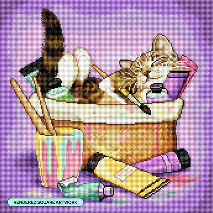 Diamond Painting Cat Art 17" x 17" (42.8cm x 42.8cm) / Square with 53 Colors including 2 ABs and 3 Fairy Dust Diamonds / 29,584