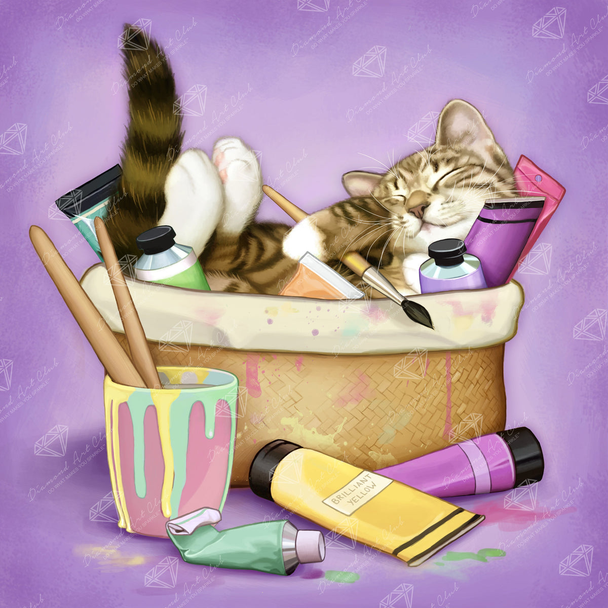 Diamond Painting Cat Art 17" x 17" (42.8cm x 42.8cm) / Square with 53 Colors including 2 ABs and 3 Fairy Dust Diamonds / 29,584