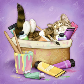 Diamond Painting Cat Art 17" x 17" (42.8cm x 42.8cm) / Square with 53 Colors including 2 ABs and 3 Fairy Dust Diamonds / 29,584
