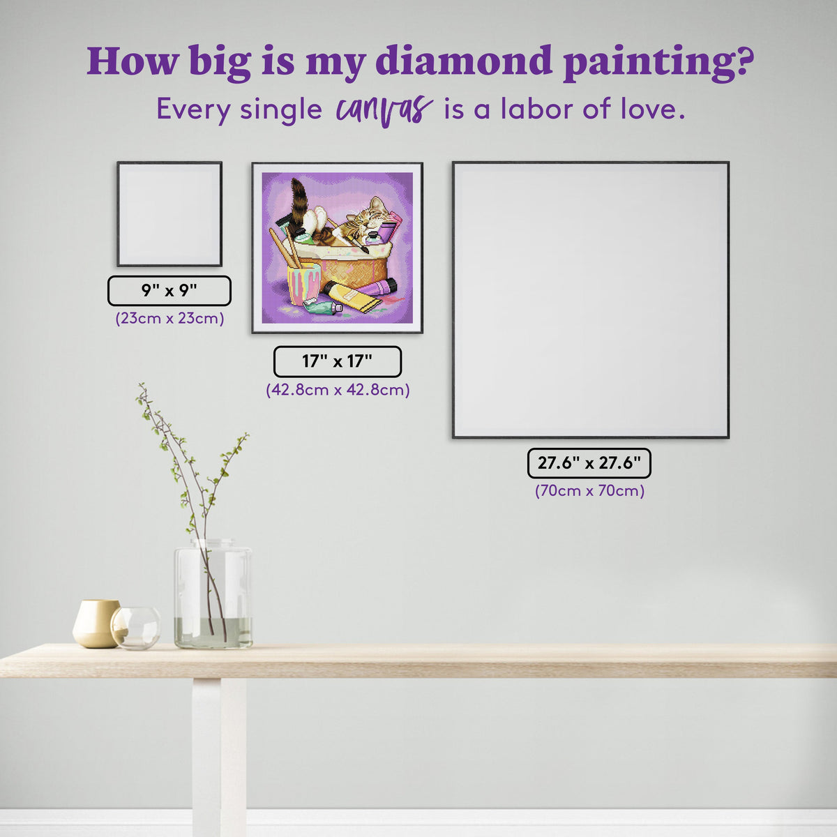 Diamond Painting Cat Art 17" x 17" (42.8cm x 42.8cm) / Square with 53 Colors including 2 ABs and 3 Fairy Dust Diamonds / 29,584