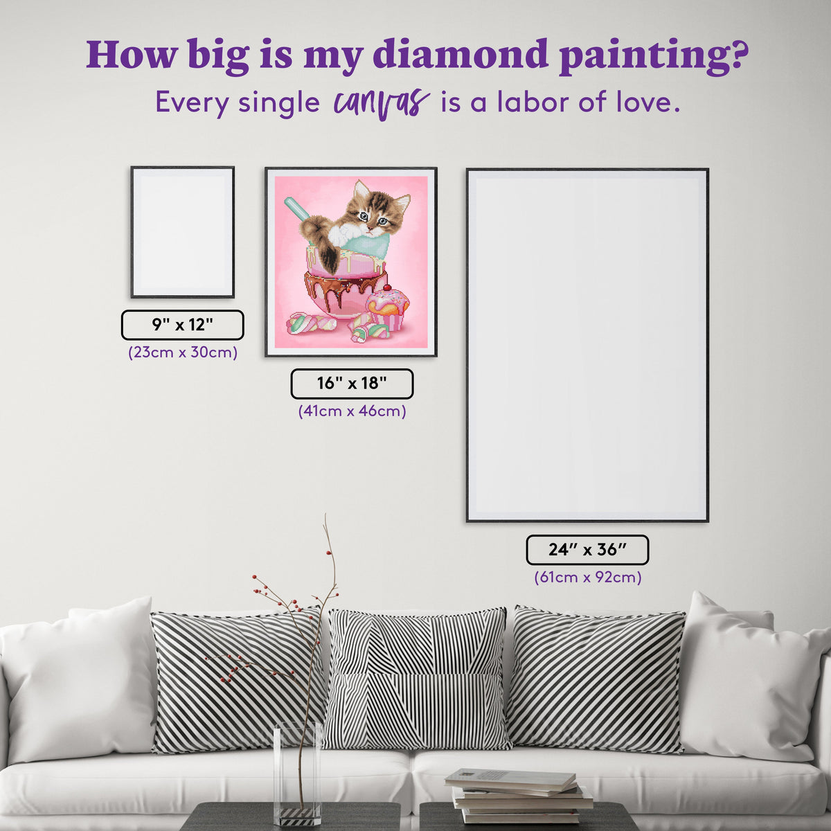Diamond Painting Cat & Cupcake 16" x 18″ (41cm x 46cm) / Square with 42 Colors including 2 ABs / 13,611