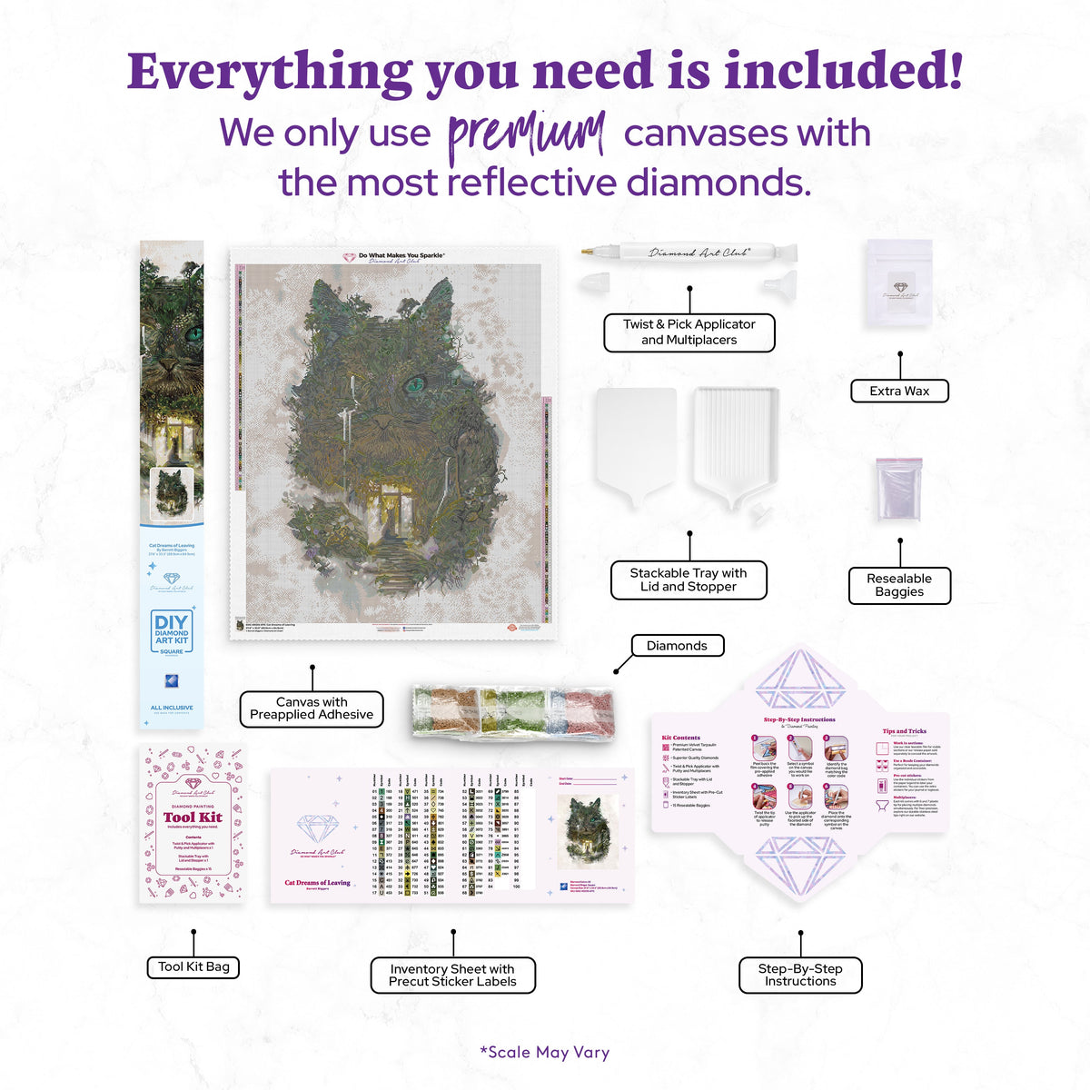 Diamond Painting Cat Dreams of Leaving 27.6" x 33.5" (69.9cm x 84.9cm) / Square With 82 Colors including 2 ABs and 4 Fairy Dust Diamonds / 95,821