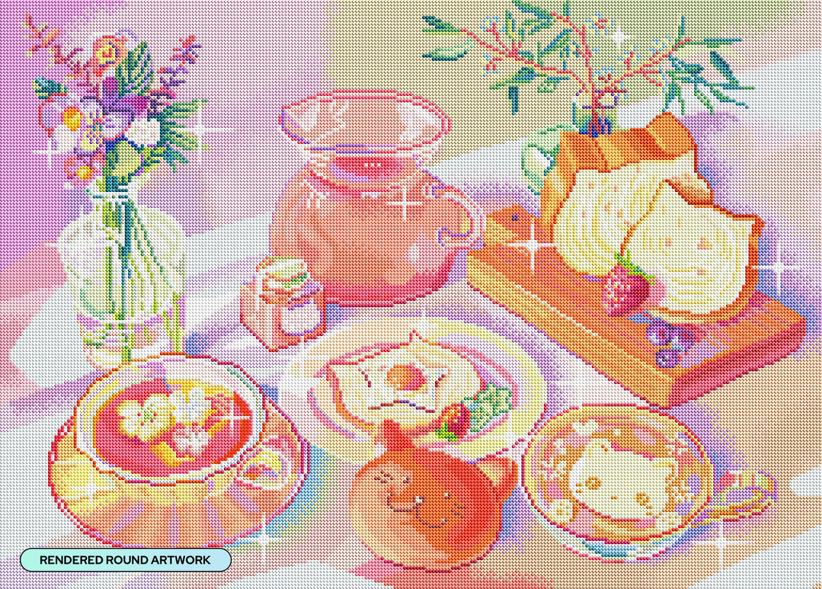 Diamond Painting Cat Sandwich Party 28" x 20" (70.7cm x 50.6cm) / Round With 71 Colors Including 2 ABs and 4 Fairy Dust Diamonds / 47,288