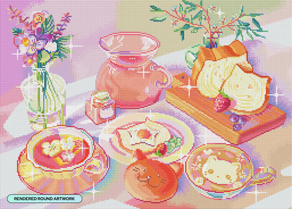 Diamond Painting Cat Sandwich Party 28" x 20" (70.7cm x 50.6cm) / Round With 71 Colors Including 2 ABs and 4 Fairy Dust Diamonds / 47,288