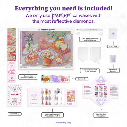 Diamond Painting Cat Sandwich Party 28" x 20" (70.7cm x 50.6cm) / Round With 71 Colors Including 2 ABs and 4 Fairy Dust Diamonds / 47,288