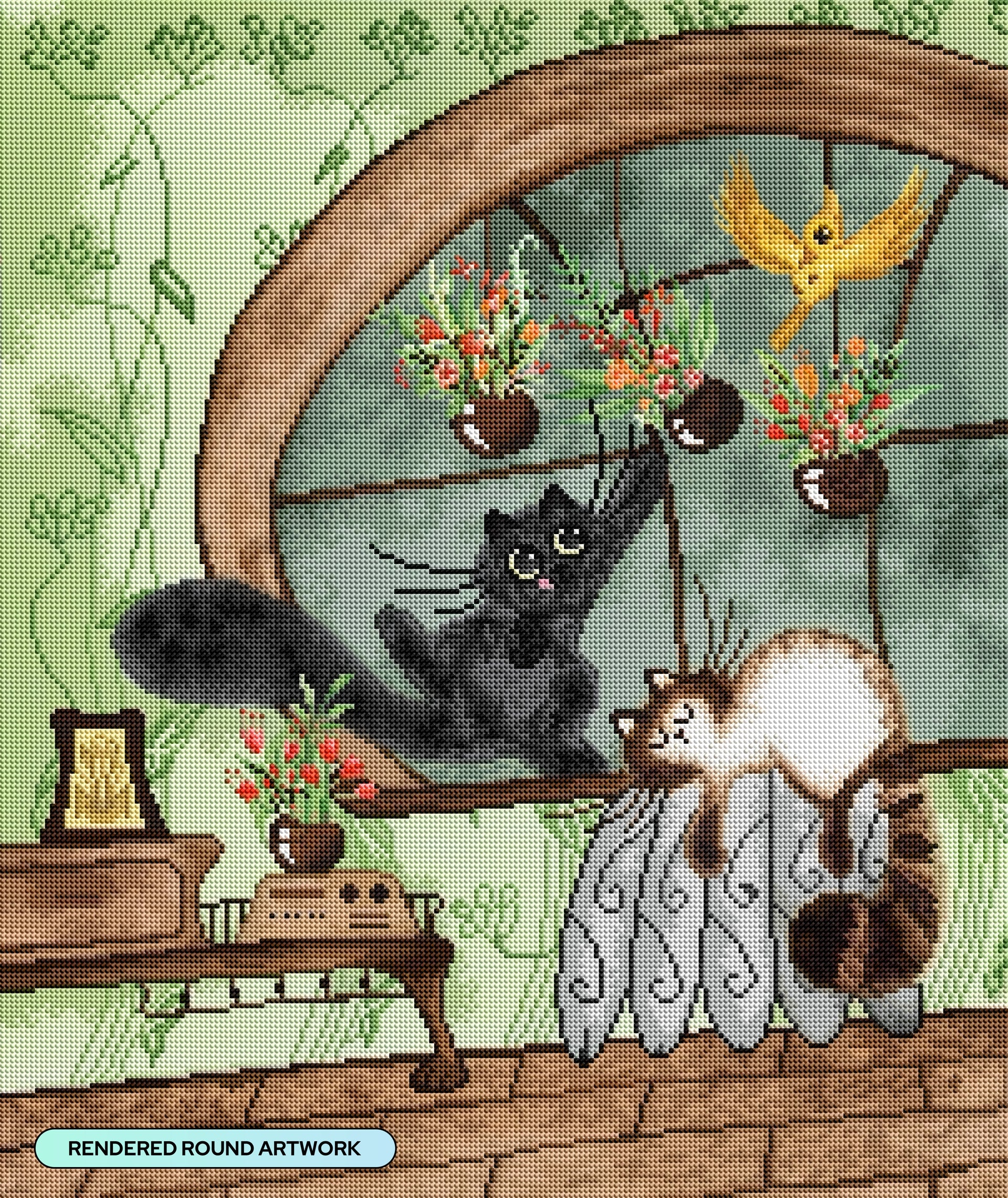 Diamond Painting Cat-tastrophe in Bloom 22" x 26" (55.6cm x 66cm) / Round With 42 Colors Including 3 ABs and 3 Fairy Dust Diamonds / 48,480