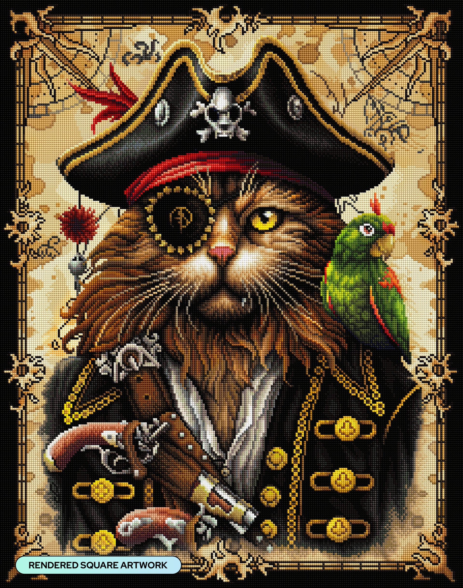 Diamond Painting Catbeard 22" x 28" (55.8cm x 70.7cm) / Square with 52 Colors including 2 ABs and 3 Fairy Dust Diamonds / 63,616