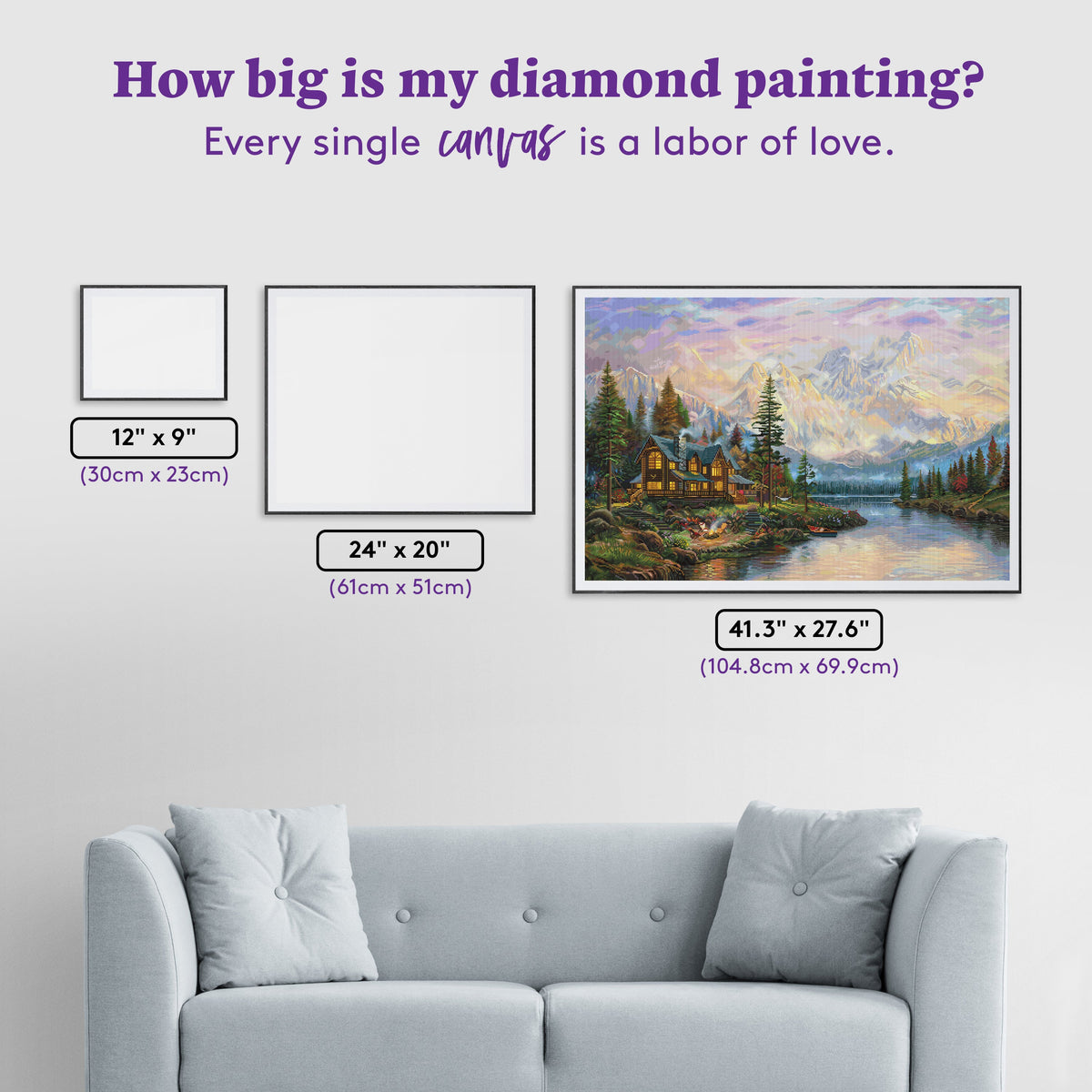 Diamond Painting Cathedral Mountain Lodge 41.3" x 27.6" (104.8cm x 69.9cm) / Square With 94 Colors Including 3 ABs and 3 Fairy Dust Diamonds / 118,301