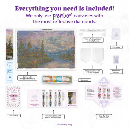 Diamond Painting Cathedral Mountain Lodge 41.3" x 27.6" (104.8cm x 69.9cm) / Square With 94 Colors Including 3 ABs and 3 Fairy Dust Diamonds / 118,301