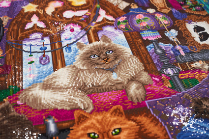 Diamond Painting Cats 34.3" x 25.6" (87cm x 65cm) / Square With 72 Colors Including 4 ABs and 6 Glow-in-the-Dark / 91,089