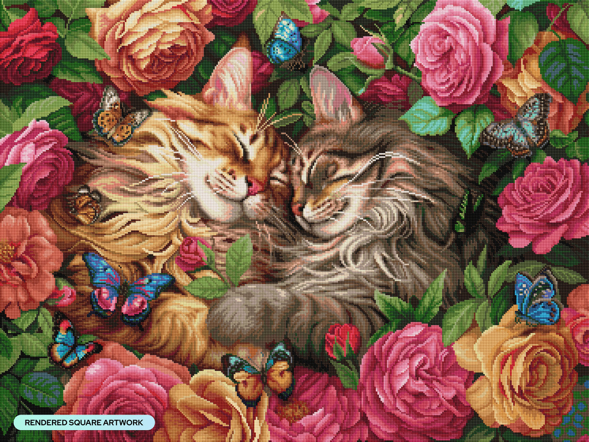 Diamond Painting Cats in Love 36.6" x 27.6" (92.9cm x 69.7cm) / Square With 69 Colors Including 2 ABs and 4 Fairy Dust Diamonds / 104,440