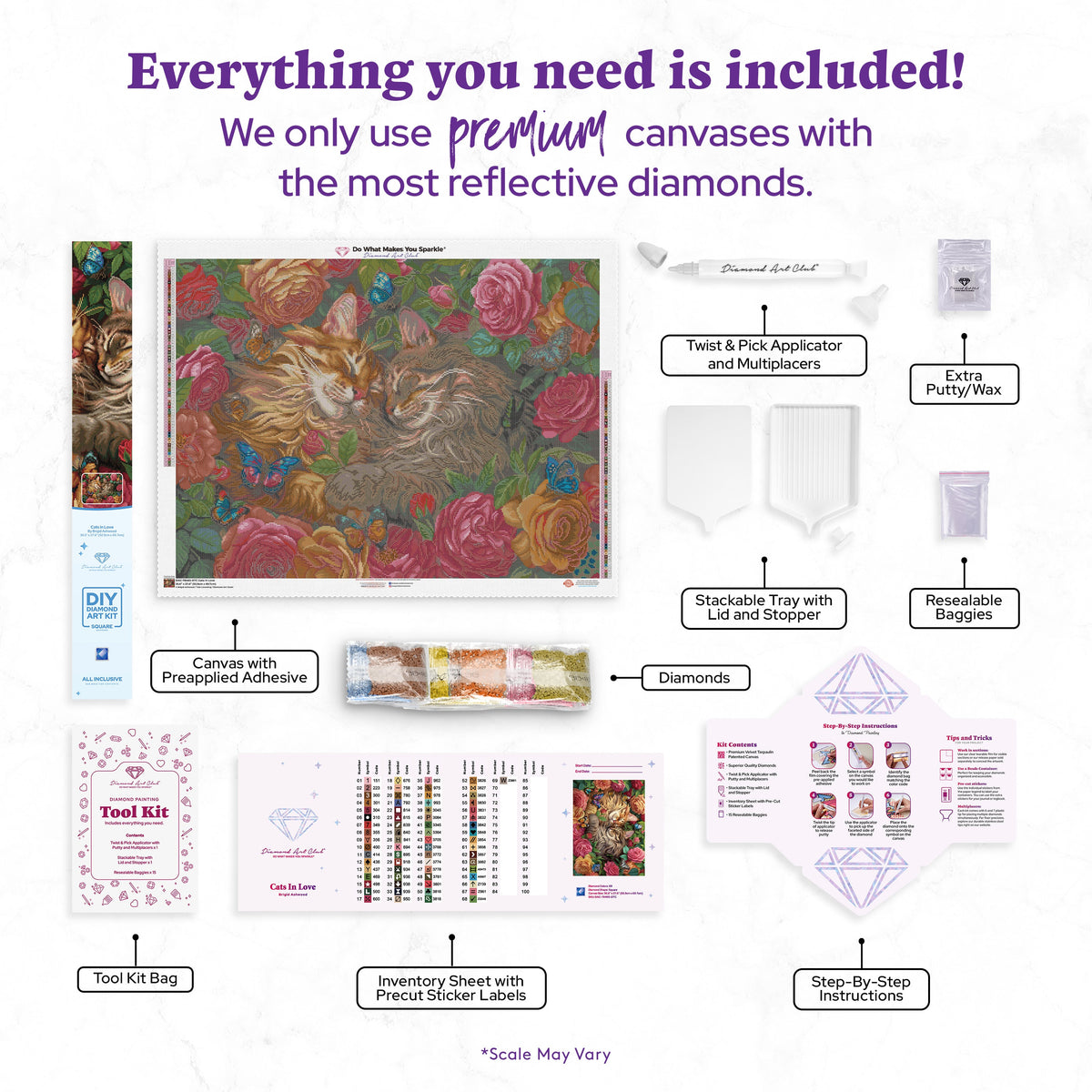 Diamond Painting Cats in Love 36.6" x 27.6" (92.9cm x 69.7cm) / Square With 69 Colors Including 2 ABs and 4 Fairy Dust Diamonds / 104,440