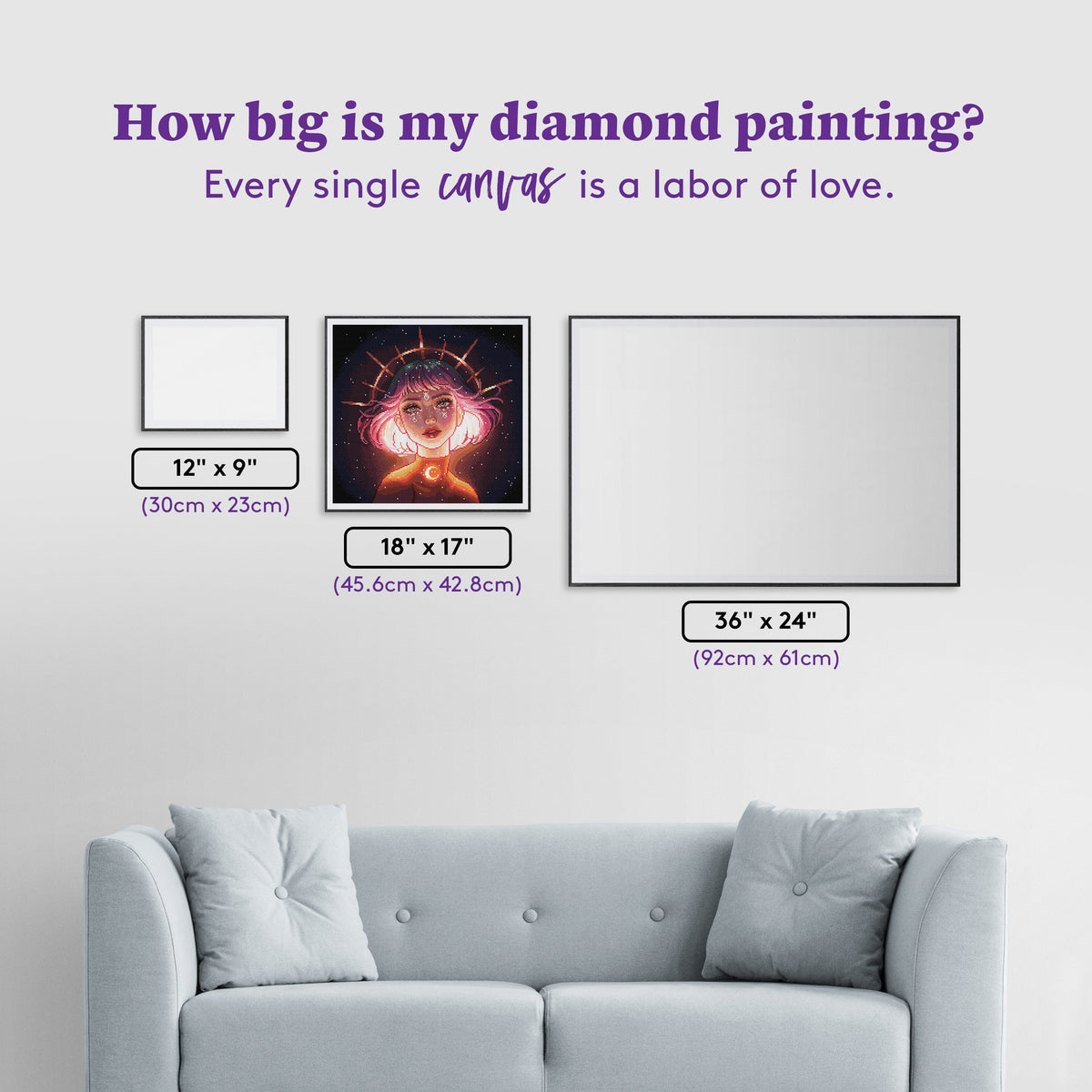 Diamond Painting Celeste 18" x 17" (45.6cm x 42.8cm) / Square with 57 Colors including 1 AB and 5 Fairy Dust Diamonds / 31,476