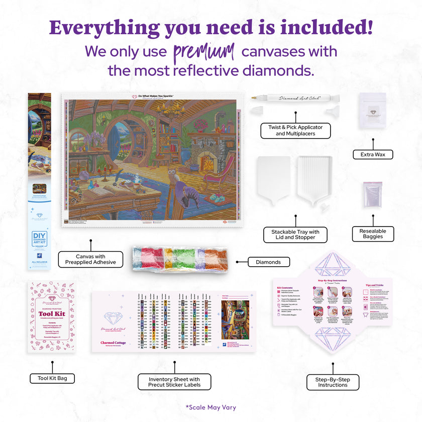 Diamond Painting Charmed Cottage 38.6" x 27.6" (97.8cm x 69.9cm) / Square with 99 Colors including 5 ABs and 1 Iridescent Diamond and 6 Fairy Dust Diamonds / 110,433
