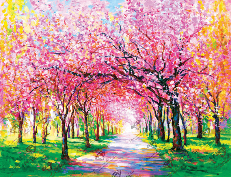 Diamond Painting Cherry Blossom Trees 17" x 13" (42.6cm x 32.8cm) / Round with 46 Colors including 4 ABs and 1 Fairy Dust Diamonds / 17,784