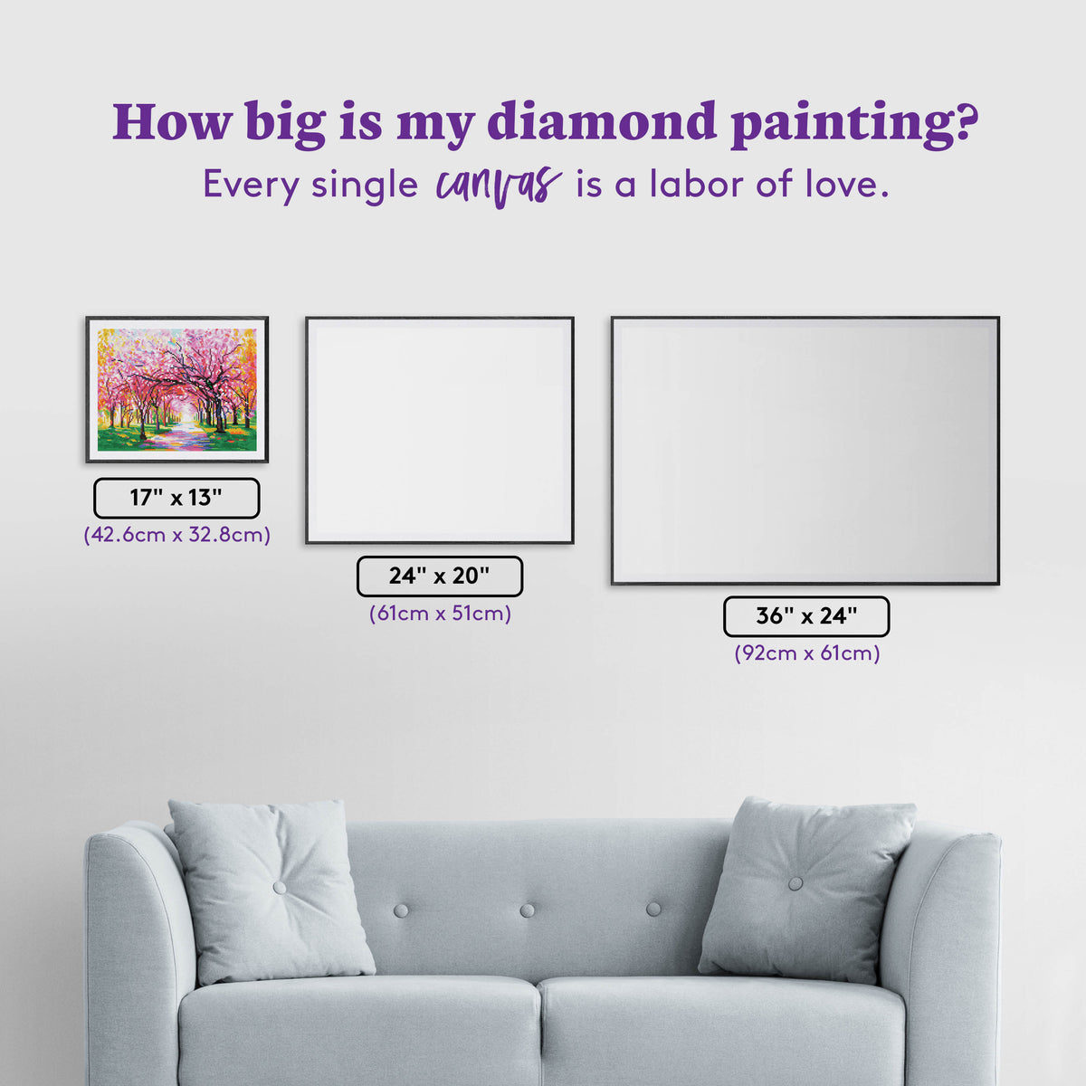 Diamond Painting Cherry Blossom Trees 17" x 13" (42.6cm x 32.8cm) / Round with 46 Colors including 4 ABs and 1 Fairy Dust Diamonds / 17,784