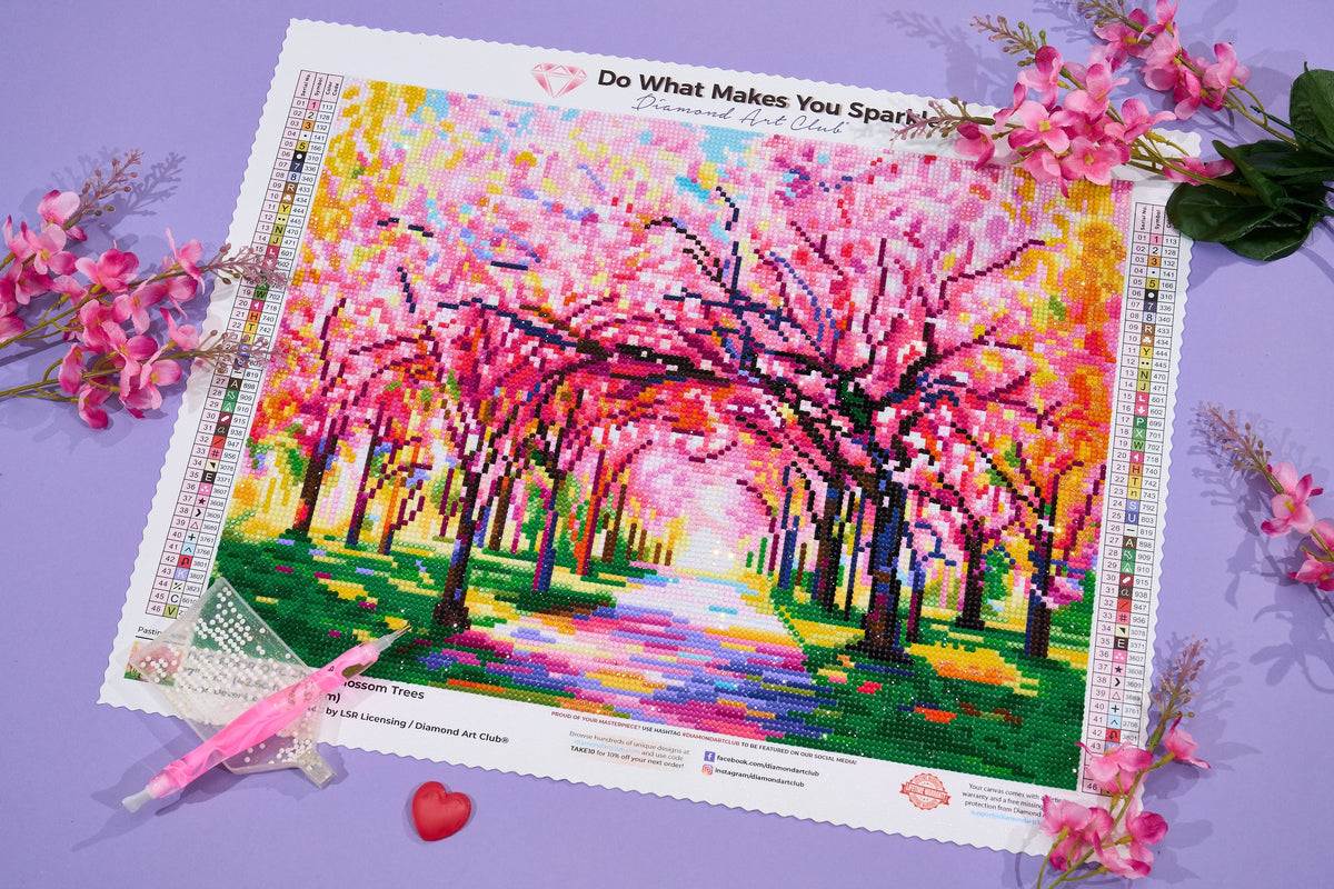 Diamond Painting Cherry Blossom Trees 17" x 13" (42.6cm x 32.8cm) / Round with 46 Colors including 4 ABs and 1 Fairy Dust Diamonds / 17,784