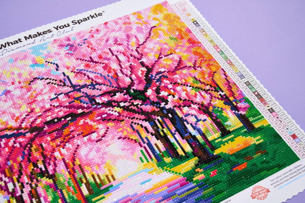 Diamond Painting Cherry Blossom Trees 17" x 13" (42.6cm x 32.8cm) / Round with 46 Colors including 4 ABs and 1 Fairy Dust Diamonds / 17,784
