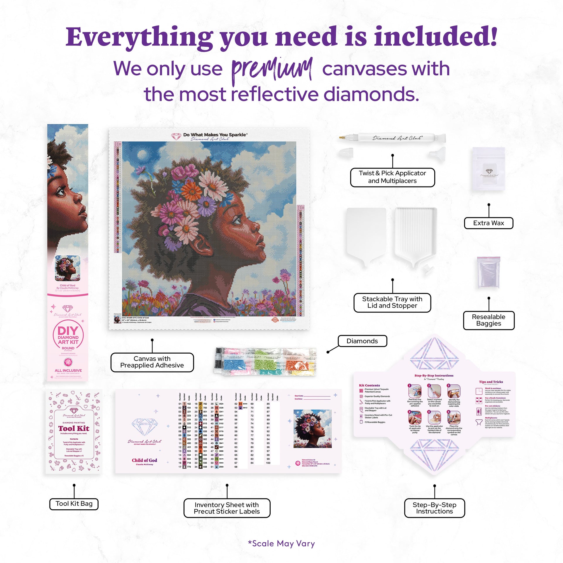 Diamond Painting Child of God 22" x 22" (55.6cm x 55.6cm) / Round with 53 Colors including 2 ABs and 3 Fairy Dust Diamonds / 40,804