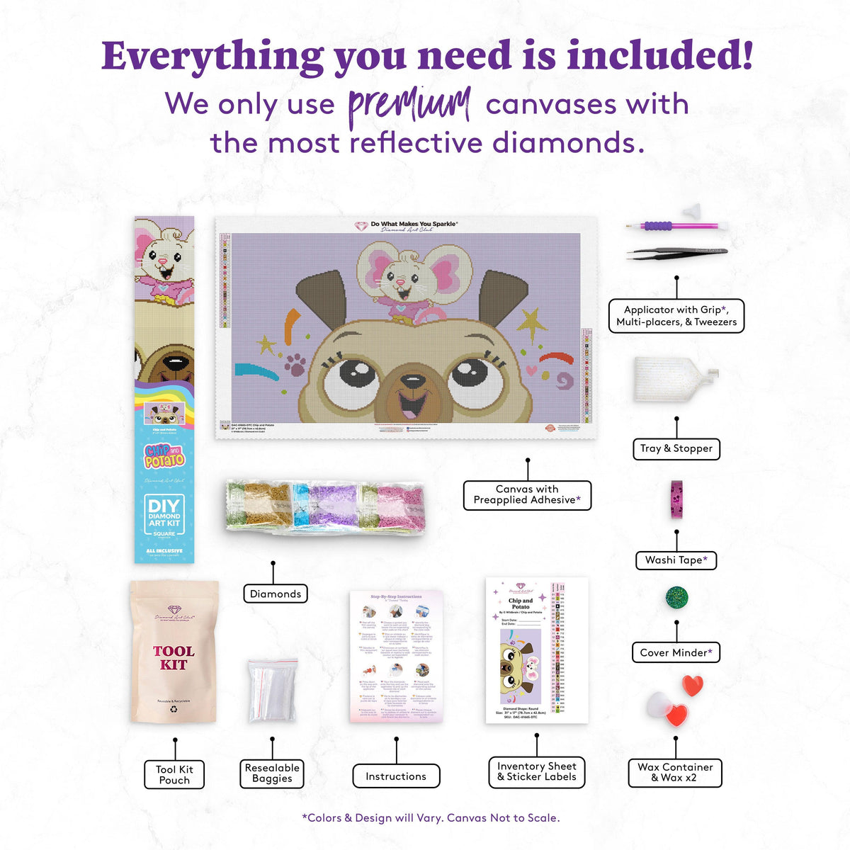 Diamond Painting Chip and Potato 31" x 17" (78.7cm x 42.8cm) / Square with 31 Colors including 1 AB Diamonds and 2 Fairy Dust Diamonds / 54,352