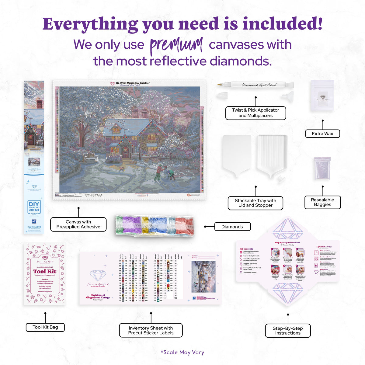 Diamond Painting Christmas at Gingerbread Cottage 33.9" x 25.6" (85.9cm x 65cm) / Square With 81 Colors Including 2 ABs and 2 Iridescent Diamonds and 1 Fairy Dust Diamond / 90,045