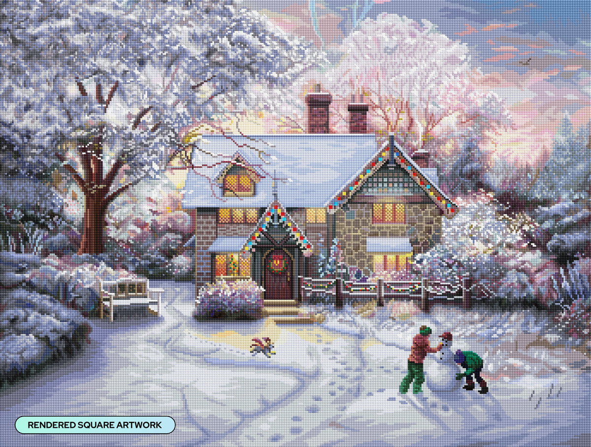 Diamond Painting Christmas at Gingerbread Cottage 33.9" x 25.6" (85.9cm x 65cm) / Square With 81 Colors Including 2 ABs and 2 Iridescent Diamonds and 1 Fairy Dust Diamond / 90,045
