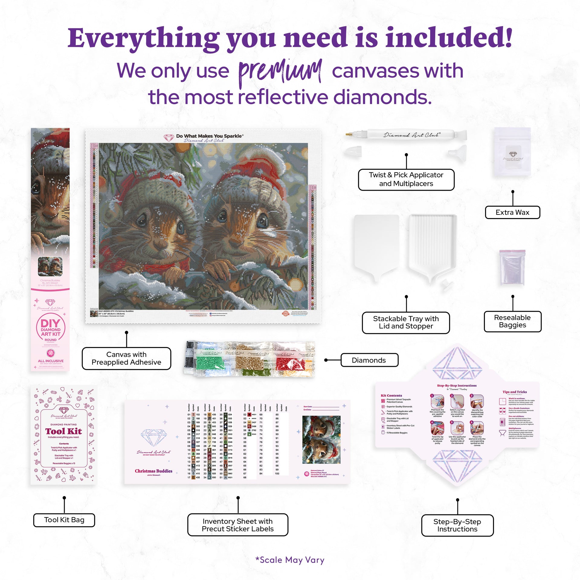 Diamond Painting Christmas Buddies 25" x 20" (63.8cm x 50.6cm) / Round with 57 Colors including 2 ABs and 4 Fairy Dust Diamonds / 42,688