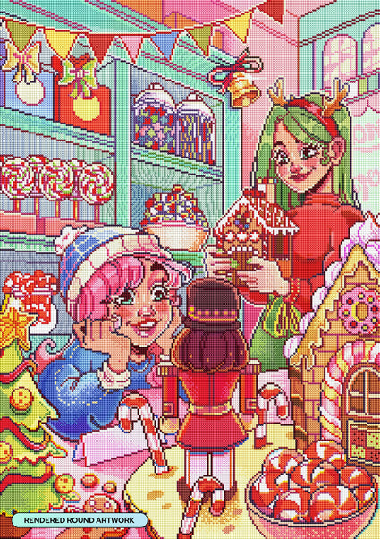 Diamond Painting Christmas Candy Shop 22" x 31" (55.6cm x 78.7cm) / Round With 89 Colors Including 2 ABs and 1 Iridescent Diamond and 6 Fairy Dust Diamonds / 57,772