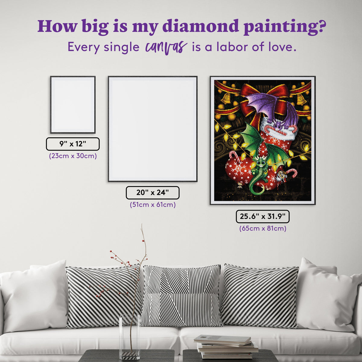 Diamond Painting Christmas Dragons 25.6" x 31.9" (65cm x 81cm) / Square with 60 colors including 4 ABs and 3 Fairy Dust Diamonds / 84,825
