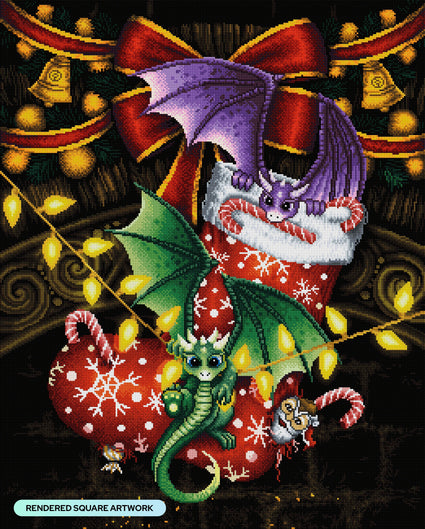 Diamond Painting Christmas Dragons 25.6" x 31.9" (65cm x 81cm) / Square with 60 colors including 4 ABs and 3 Fairy Dust Diamonds / 84,825