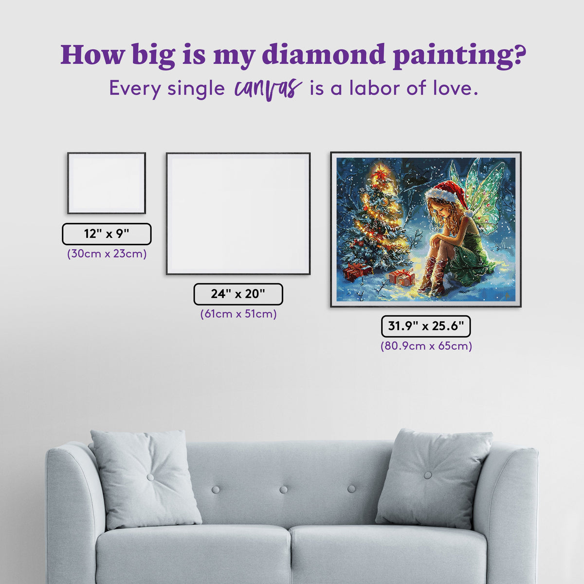 Diamond Painting Christmas Fairy Wishes 31.9" x 25.6" (80.9cm x 65cm) / Square with 74 Colors including 2 ABs and 3 Fairy Dust Diamonds / 84,825