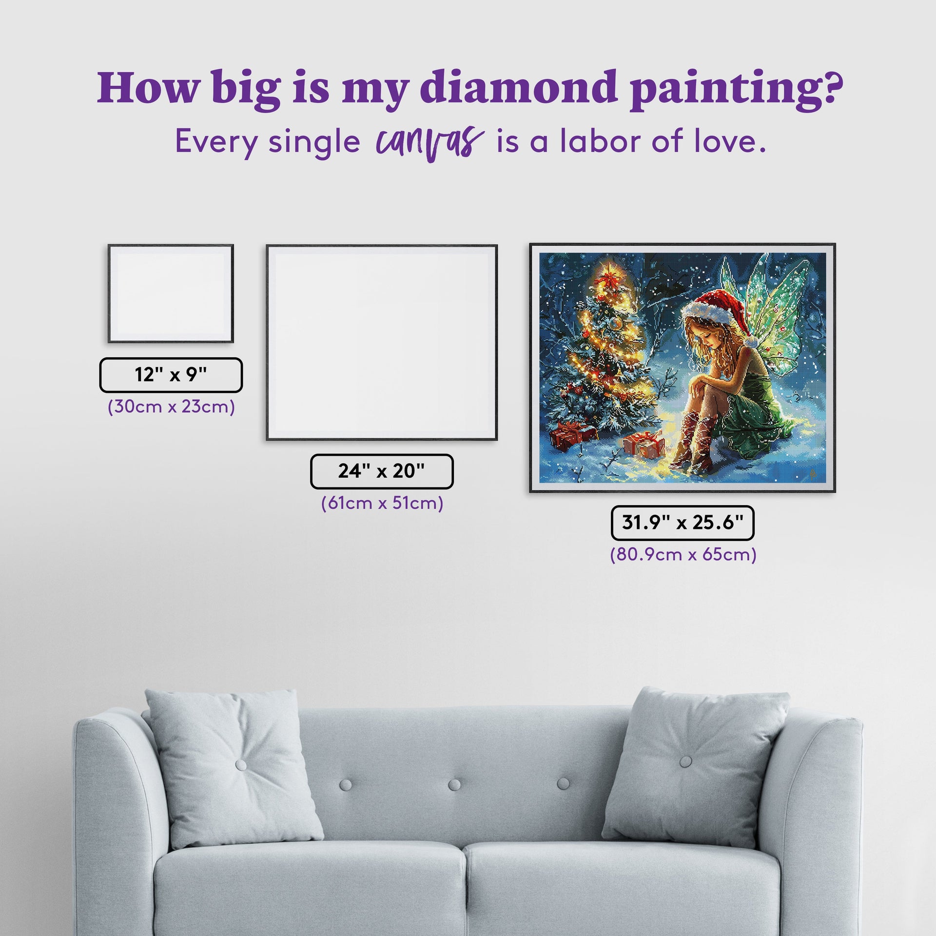 Diamond Painting Christmas Fairy Wishes 31.9" x 25.6" (80.9cm x 65cm) / Square with 74 Colors including 2 ABs and 3 Fairy Dust Diamonds / 84,825