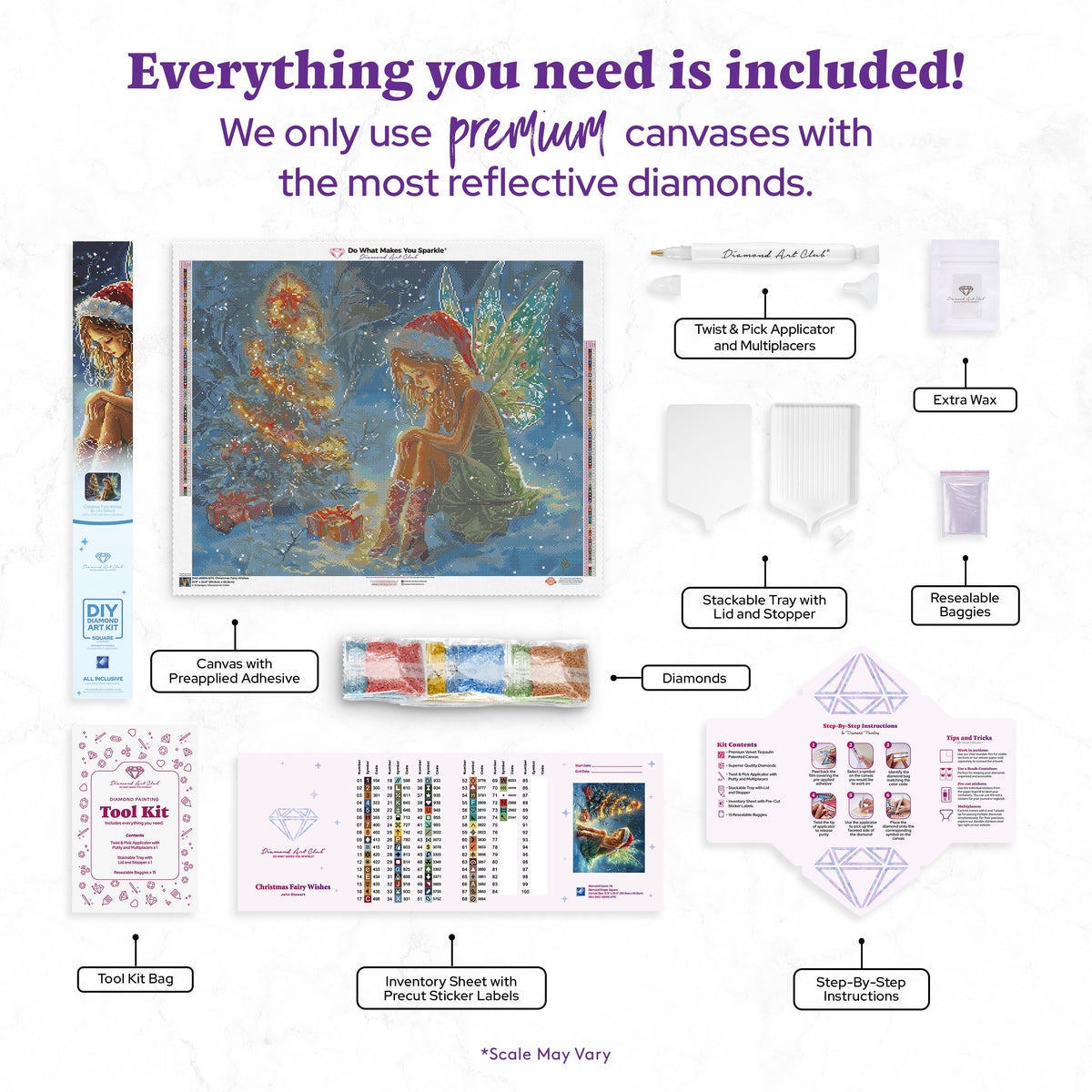 Diamond Painting Christmas Fairy Wishes 31.9" x 25.6" (80.9cm x 65cm) / Square with 74 Colors including 2 ABs and 3 Fairy Dust Diamonds / 84,825