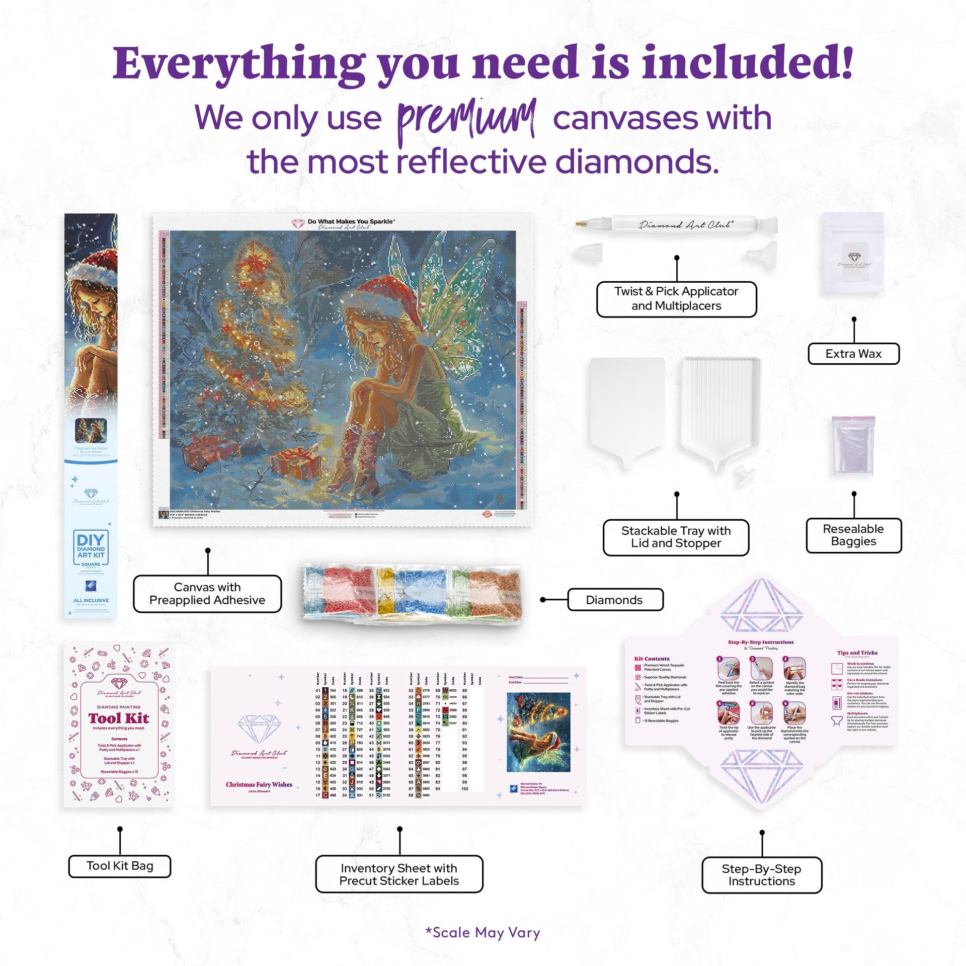 Diamond Painting Christmas Fairy Wishes 31.9" x 25.6" (80.9cm x 65cm) / Square with 74 Colors including 2 ABs and 3 Fairy Dust Diamonds / 84,825