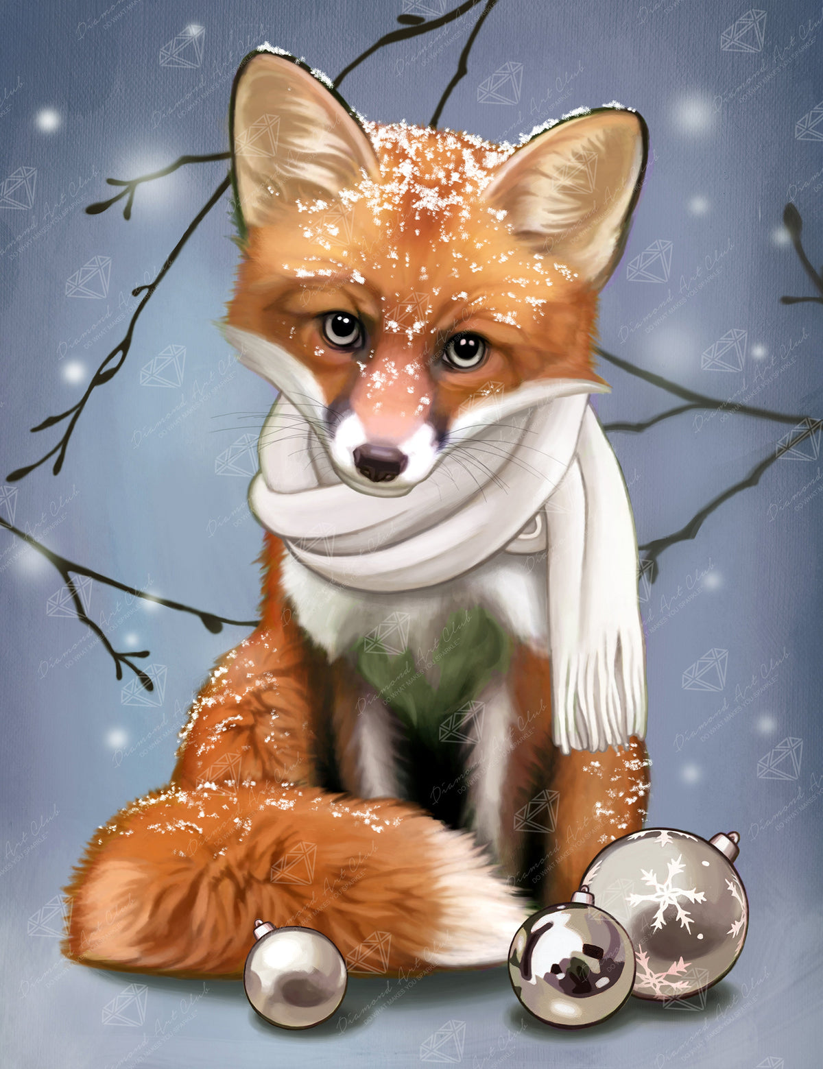 Diamond Painting Christmas Fox 20" x 26" (50.7cm x 65.8cm) / Square with 37 Colors including 1 AB and 1 Fairy Dust Diamonds / 54,060