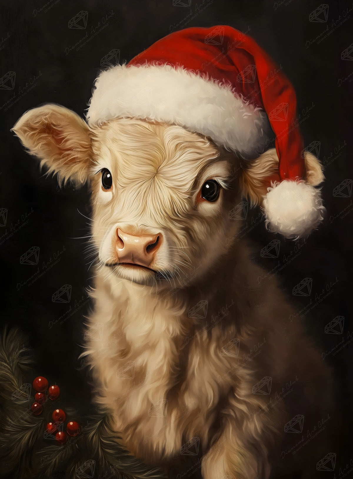 Diamond Painting Christmas Highland Cow 20" x 27" (50.6cm x 68.8cm) / Round with 32 Colors including 2 ABs and 2 Fairy Dust Diamonds / 46,000