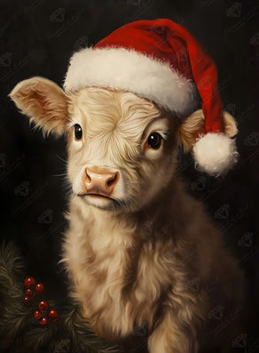 Diamond Painting Christmas Highland Cow 20" x 27" (50.6cm x 68.8cm) / Round with 32 Colors including 2 ABs and 2 Fairy Dust Diamonds / 46,000