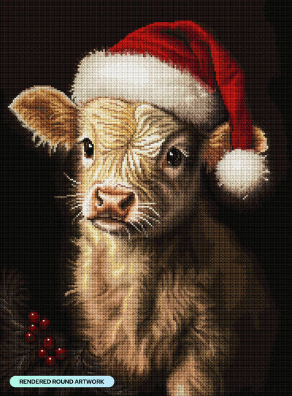 Diamond Painting Christmas Highland Cow 20" x 27" (50.6cm x 68.8cm) / Round with 32 Colors including 2 ABs and 2 Fairy Dust Diamonds / 46,000