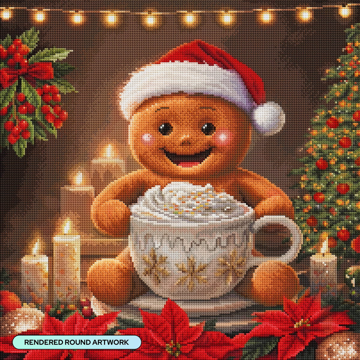 Diamond Painting Christmas in a Cup 22" x 22" (55.6cm x 55.6cm) / Round with 59 Colors including 3 ABs and 4 Fairy Dust Diamonds / 40,804