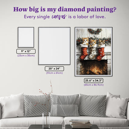 Diamond Painting Christmas Morning Kittens 25.6" x 34.3" (65cm x 86.9cm) / Square with 51 Colors including 1 AB and 4 Fairy Dust Diamonds / 91,089