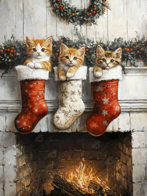 Diamond Painting Christmas Morning Kittens 25.6" x 34.3" (65cm x 86.9cm) / Square with 51 Colors including 1 AB and 4 Fairy Dust Diamonds / 91,089