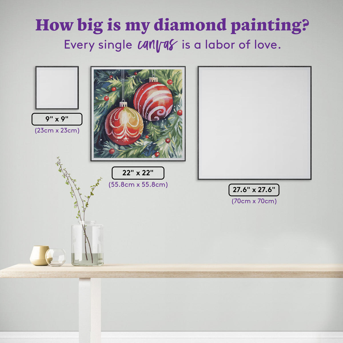 Diamond Painting Christmas Ornaments 22" x 22" (55.8cm x 55.8cm) / Round with 63 Colors including 2 ABs and 3 Fairy Dust Diamonds / 39,601