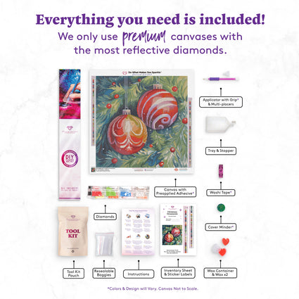Diamond Painting Christmas Ornaments 22" x 22" (55.8cm x 55.8cm) / Round with 63 Colors including 2 ABs and 3 Fairy Dust Diamonds / 39,601