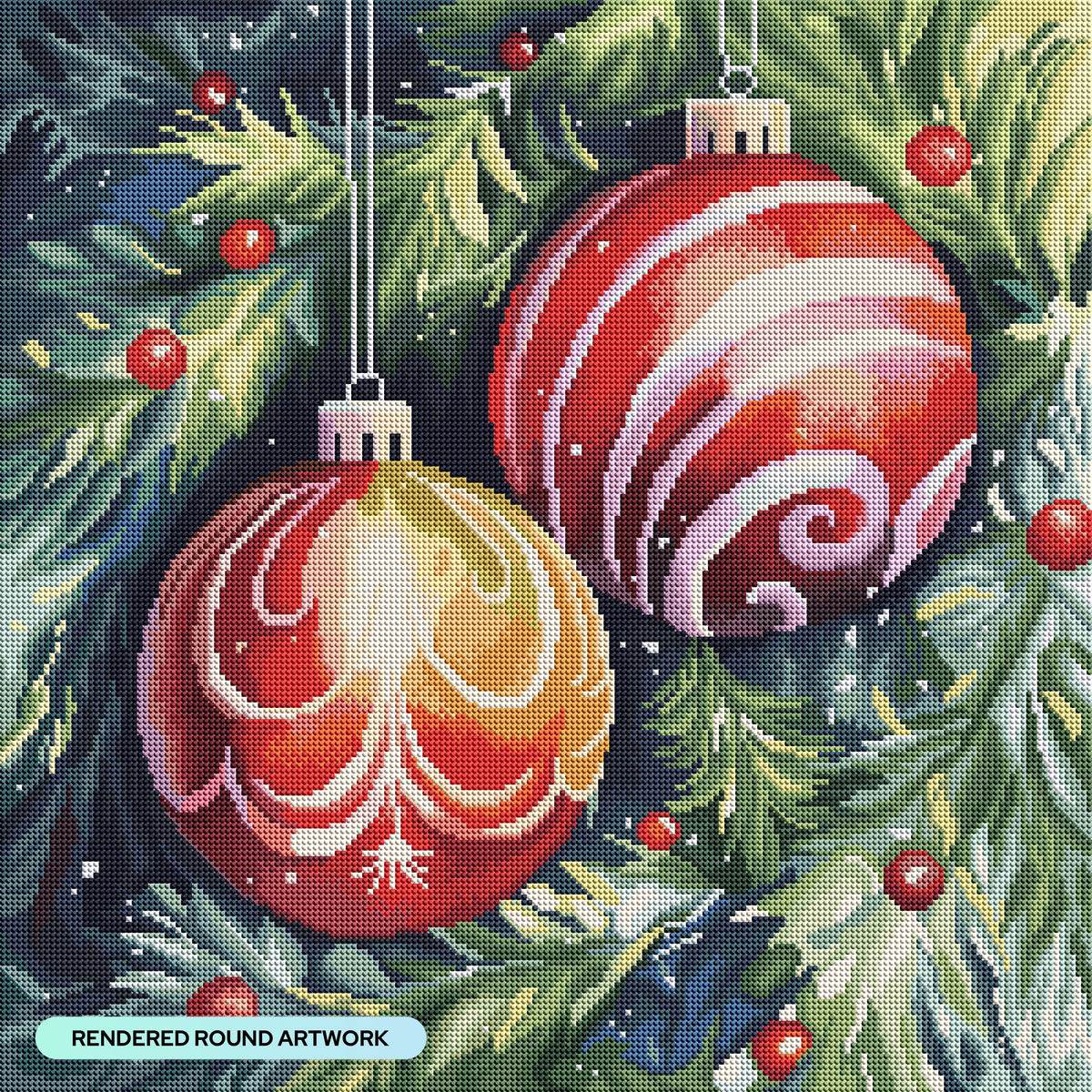 Diamond Painting Christmas Ornaments 22" x 22" (55.8cm x 55.8cm) / Round with 63 Colors including 2 ABs and 3 Fairy Dust Diamonds / 39,601